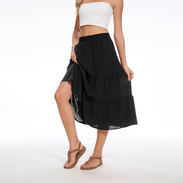 Liquidation d'Été 2025! Robe Grande Taille pour Femmes, Liquidation d'Été pour Femmes, Mode Robe Longue à Volants avec Poches et Taille Extensible Unie pour Femmes