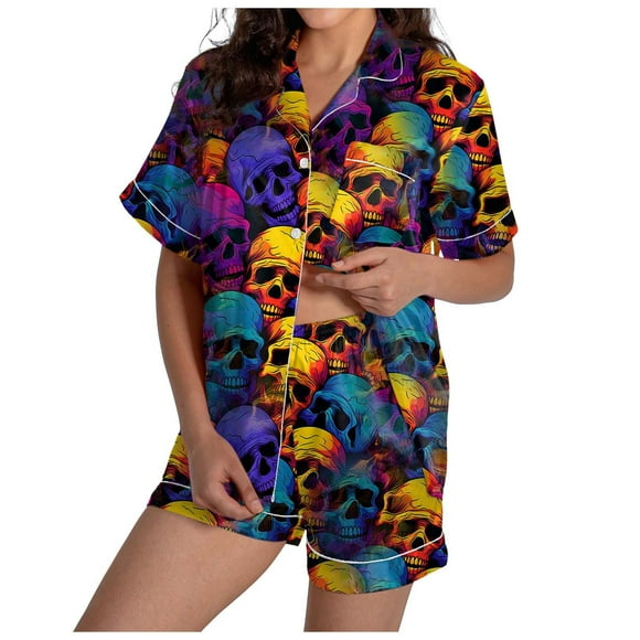 HNMKIU Women's Summer Shorts Set Casual V Neck Short Sleeve Two Piece Outfit Comfortable Wear Stylish Matching Co Ord Purple,XXL