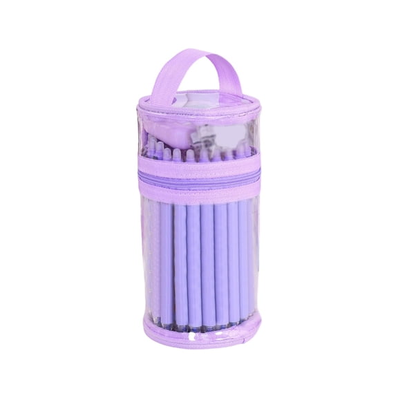 Solivara Large Capacity Transparent Cylindrical Pencil Case Exam Specific Stationery Storage Bag Handheld (A,6.89 × 3.54in)