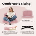 thumbnail image 4 of IWMH Ergonomic Armless Desk Chair No Wheels, Pink Velvet Upholstered Swivel Vanity Chair, for All Ages, 4 of 8