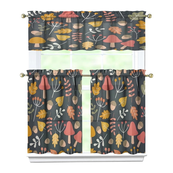 Mushroom (44) Kitchen Curtain Valance 3 Piece Home Curtains and Valance Set Curtain Sink Window Decor Window Treatment Tier 27.5x36 Length