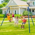 thumbnail image 2 of Gymax Metal Swing Set for Backyard w/ A-frame Stand & Adjustable Hanging Ropes, 2 of 10