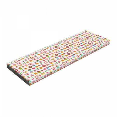 

Dessert Bench Pad Confectionary Pattern of Pretzels and Candies on Pinky Polka Dotted Background HR Foam Cushion with Decorative Fabric Cover 45 x 15 x 2 Multicolor by Ambesonne