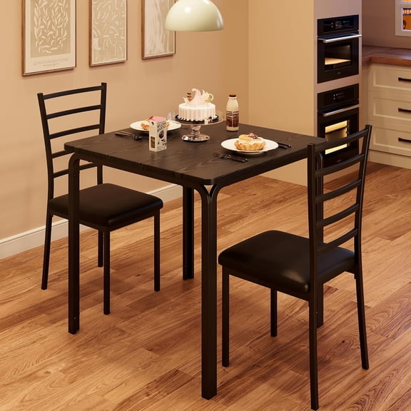 Dining Table for 2, Small Table and Chairs Set of 2, Dinette Set for 2, Square Dinner Table Set, 3 Piece Kitchen & Dining Room Sets for Small Space (Black, Table with 2 Upholstered Chairs)