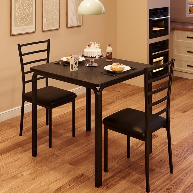 3 Pcs Dining Table Set for 2 Square Kitchen Table with 2 Upholstered Chairs Compact Dinette Set for Small Space Apartment and Breakfast Nook
