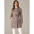 thumbnail image 3 of DARING DIVA Faux Suede Trench Coat Notched Lapel Double Breasted Jacket XS Dark Beige, 3 of 6