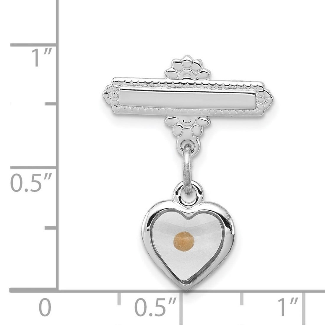 925 Sterling Silver Polished Love Heart With Epoxy MuStard Seed Pin 23x17mm Wide Brooches and Pin for Women