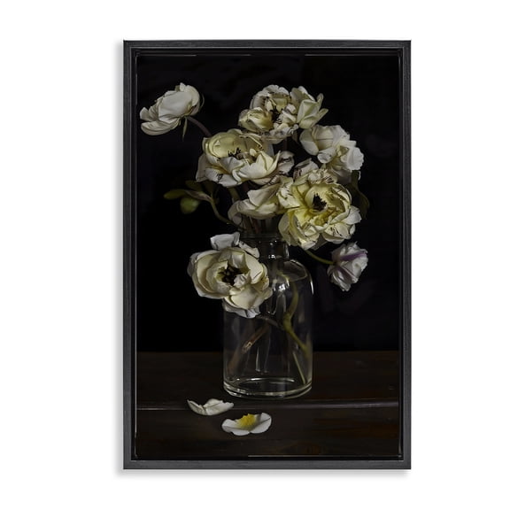 Stupell Industries French Country Elegant Arrangement of Cream Blossoms Black Floating Frame Canvas Art, 17 x 25, by Creative Studio