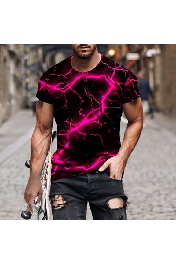 Mens Tops Under $5 Short Sleeve Crew Neck Flame Printed Casual T-Shirts Pullover Men's Shirts