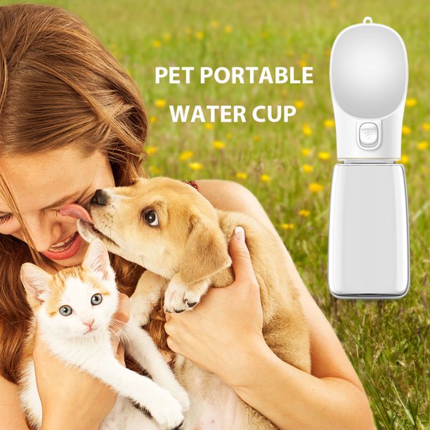 Bebedero para perros de 550 ml, lavable, portátil, de plástico, para mascotas, producto para exteriores (blanco)