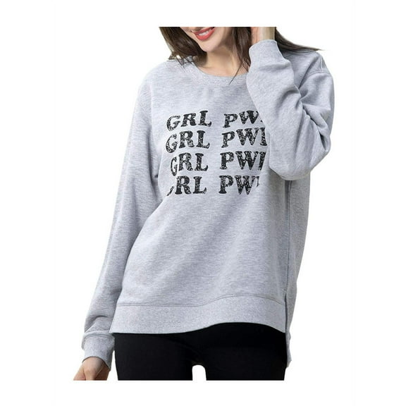 Green Tea Womens Size Small "GRL Power" L/S Pullover Sweatshirt, Heather Grey