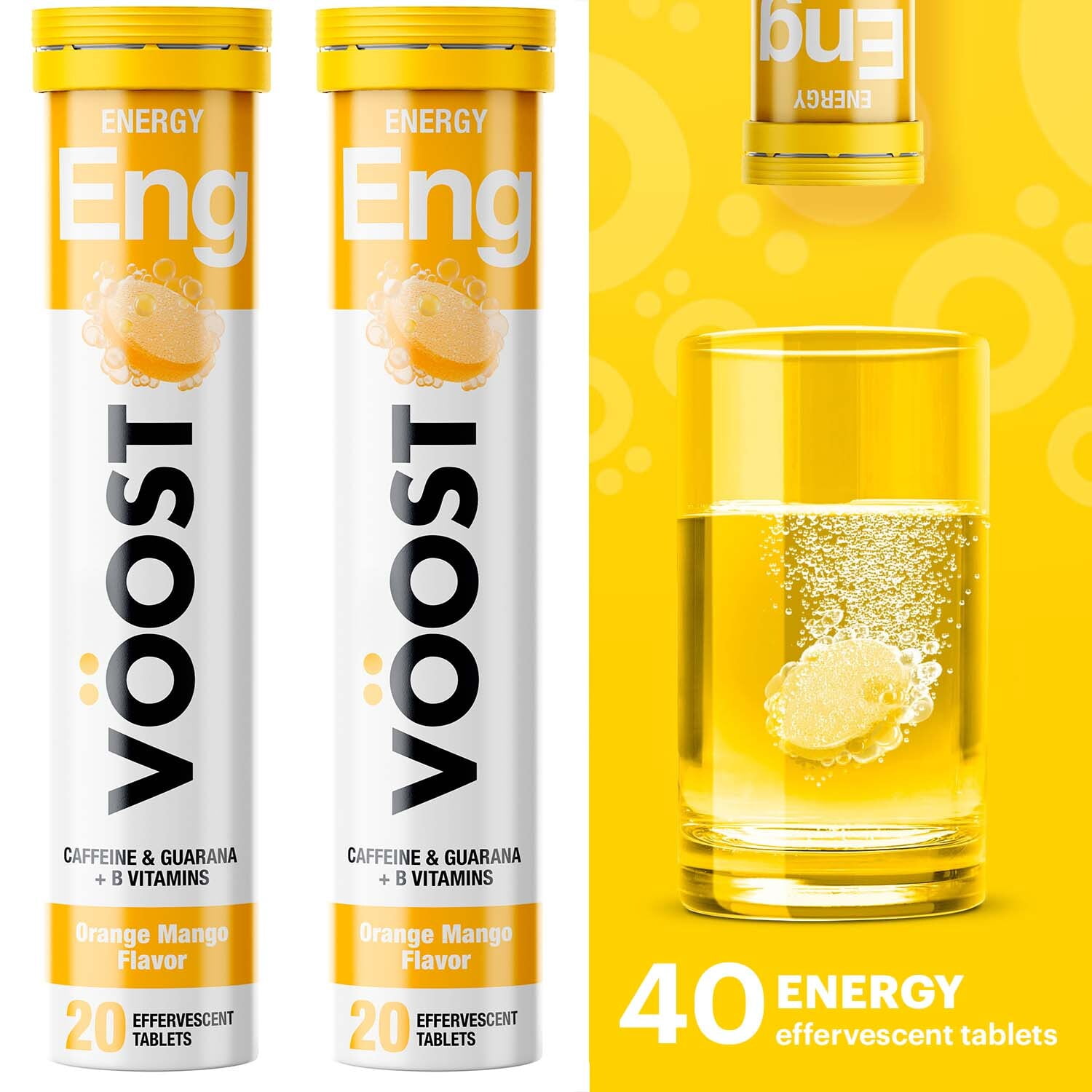 Voost Energy Effervescent Vitamin Drink Tablet, Orange Mango, 40 Ct