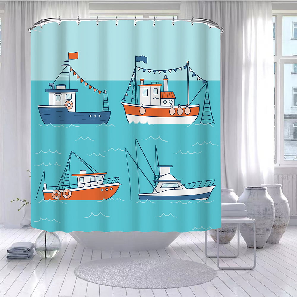 Parrot and Pirate Ship Shower Curtain Bathroom Decor Fabric & 12hooks 71x71in 