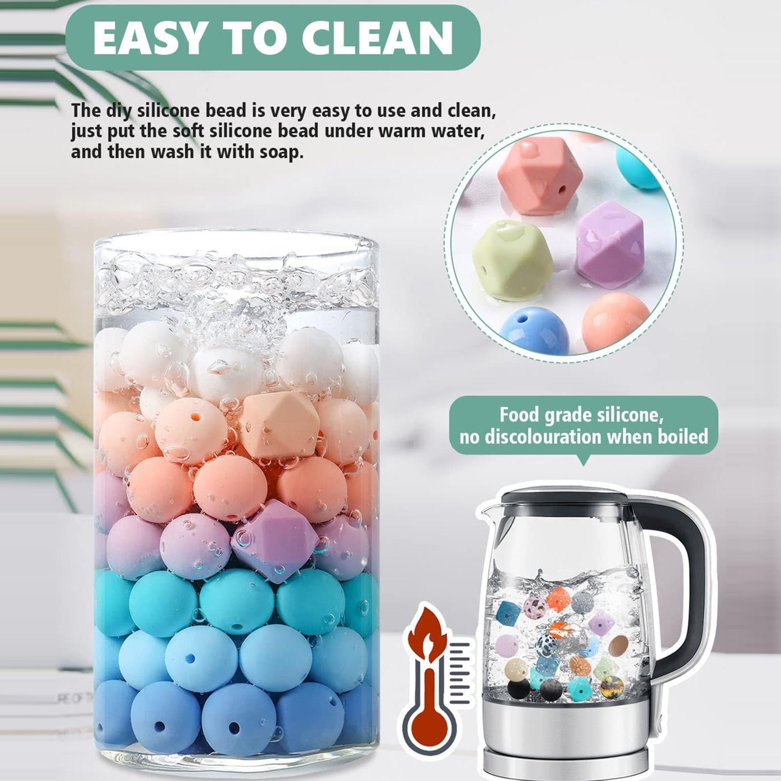 HPZZ 225Pcs Silicone Beads for Keychain Making Kits, 15mm Silicone Beads Bulk, Multiple Styles & Colorful Rubber Beads for Keychains Making DIY Necklace Bracelet Jewelry Crafts