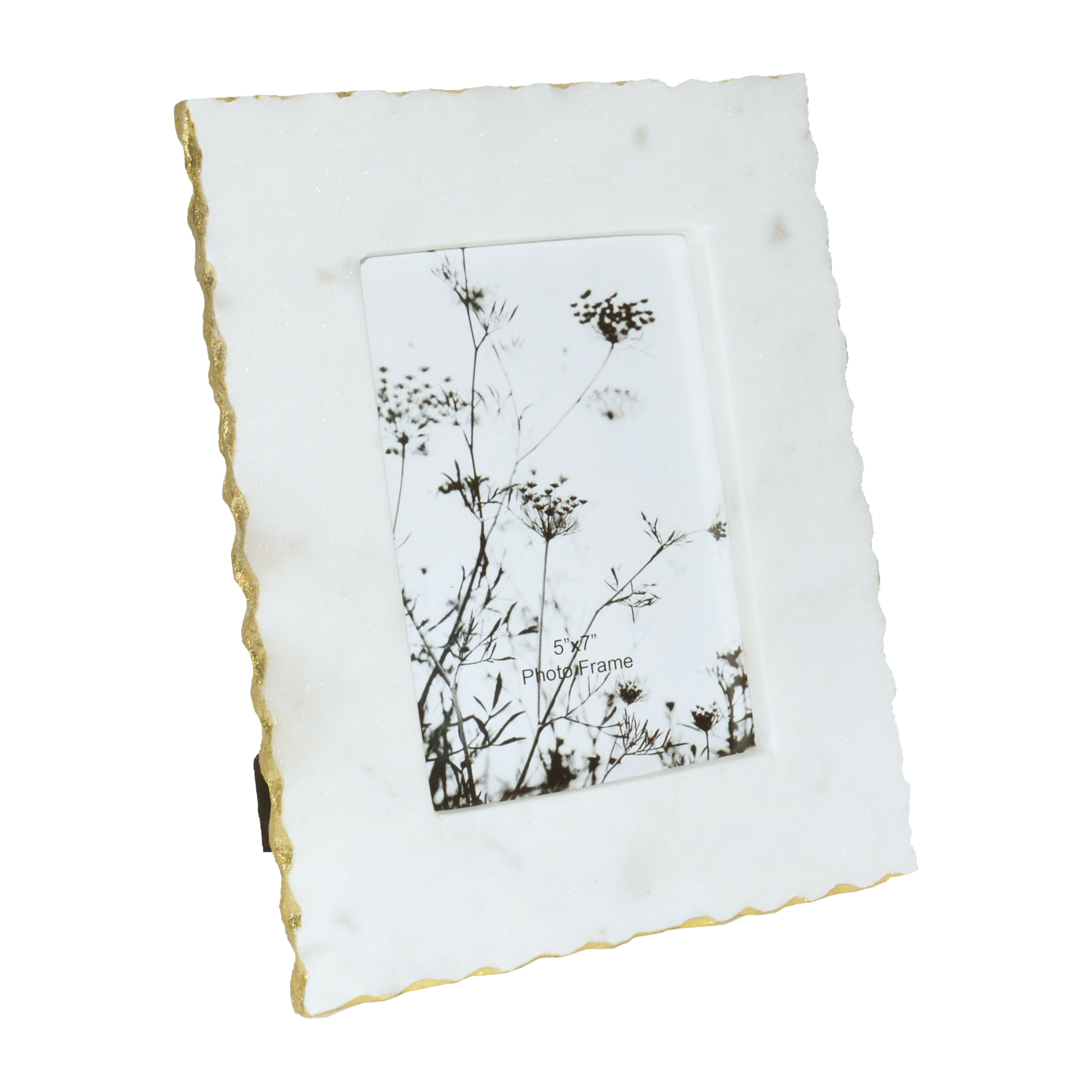 5x7 White Marble Photo Frame with Gold Jagged Trim