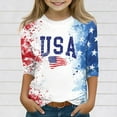 thumbnail image 2 of Mlqidk Girls' Summer T Shirts 10-12 4th Of July American Flag T-Shirts Independence Day 3/4 Sleeve Tees Cute Stars and Stripes Tees Kids Light Blue 14-15Y, 2 of 5