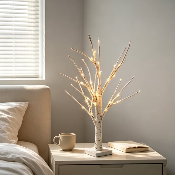 LED Birch Tree Tabletop Night Light, Warm White Artificial Tree Lamp, Decorative Desktop Ornament for Bedroom Living Room Desk Home Ambient Lighting