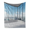 thumbnail image 1 of Modern Soft Flannel Fleece Blanket, Cityscape Office with Big Windows Clear Sunny Sky View Photograph Print, Cozy Plush for Indoor and Outdoor Use, 70" x 90", Sky Blue Grey and White, by Ambesonne, 1 of 6