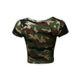 thumbnail image 3 of A2Y Women's Basic Solid Printed Scoop Neck Cap Sleeve Fitted Crop Rayon Top Tee Shirt Camo Green S, 3 of 3
