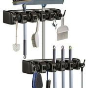 ANNVCHI 2 Pack Mop and Broom Holder, Wall Mounted Organizer Mop and Broom Storage Tool Rack with 5 Ball Slots and 6 Hooks (Black)