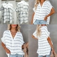 thumbnail image 4 of Qarigey Camisa holgada de manga corta a rayas con cuello en V para mujer. Camisa holgada de manga corta a rayas con cuello en V para Prendas para la parte del cuerpo blanco, raya M, 4 of 6