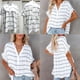 thumbnail image 4 of Camisa holgada Qarigey de manga corta con cuello en V para mujer blanco raya 3XL, 4 of 6