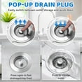 thumbnail image 4 of 3-in-1 Kitchen Sink Drain Strainer & Stopper with Basket, Stainless Steel Drain Plug Cover Catcher for Food Waste - Sink Accessories for Home or Kitchen Sink Shroom Fit US Standard 3-1/2'' Drain Hole, 4 of 6