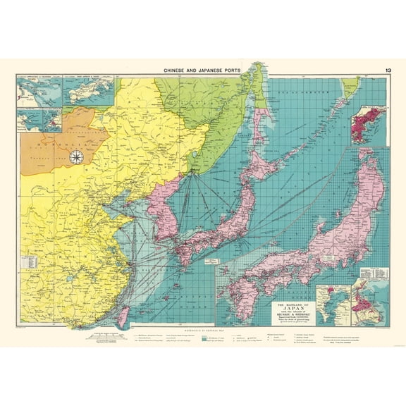Historic Map - Chinese Japanese Ports - Philip 1922 - Vintage Wall Art