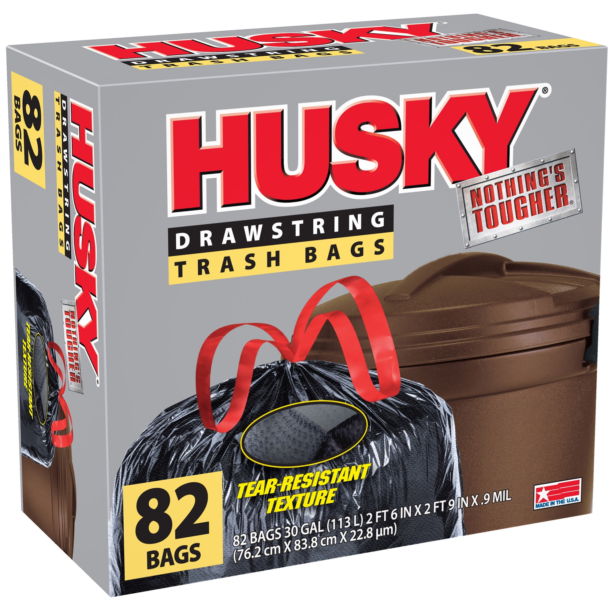 Husky HK33DS042B 33 Gallon 9 Mil Drawstring Trashbag Black: Trash Bags 33  Gallon (073257008396-1)