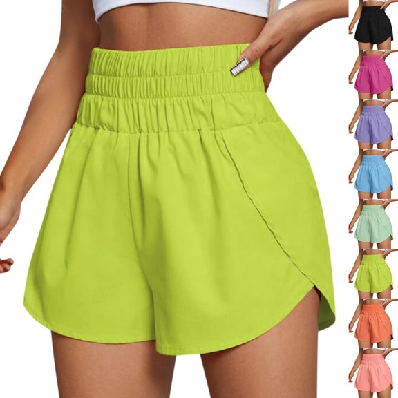 Bmisegm Women's Workout Shorts Solid Color Elastic High Waisted Athletic Yoga Gym Shorts Casual Summer Shorts for Women Mint Green XS