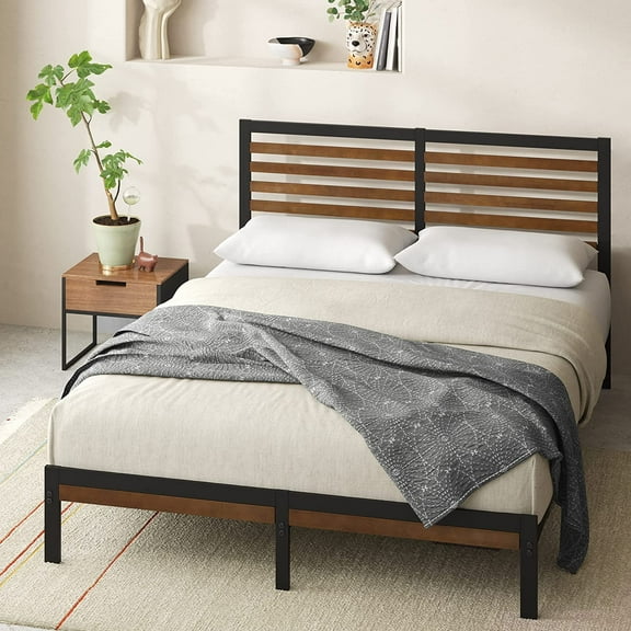 Kai Bamboo and Metal Platform Bed Frame with Headboard, No Box Spring Needed, Easy Assembly,King, Brown