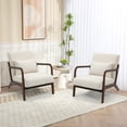 thumbnail image 2 of PAPROOS Accent Chair Set of 2, Mid-Century Modern Armchair with Solid Wood Frame and Pillow, Velvet Fabric Upholstered Reading Chair for Living Room Bedroom, Beige, 2 of 11