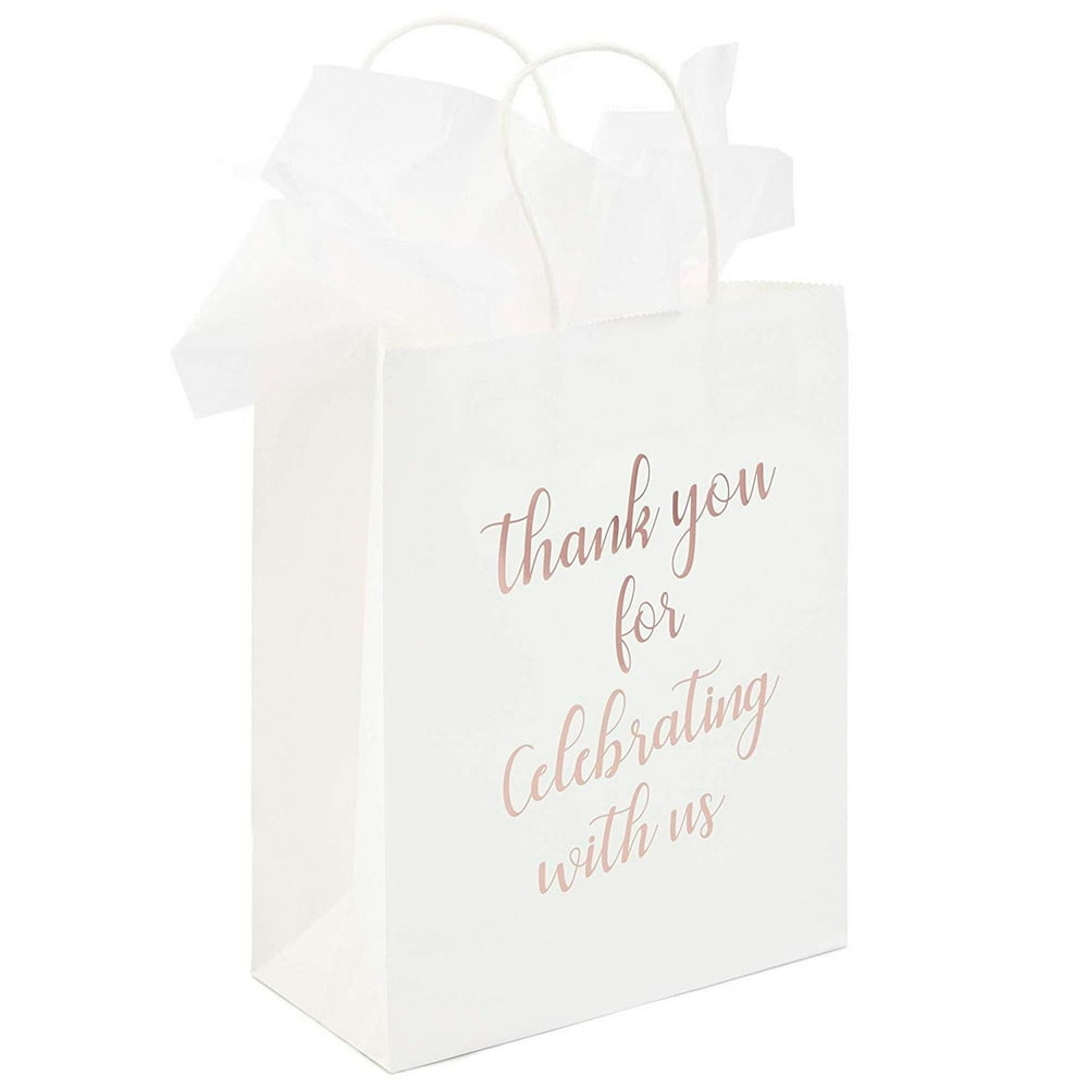 15 Packs Thank You Kraft Paper Gift Bags with Handles and Tissues