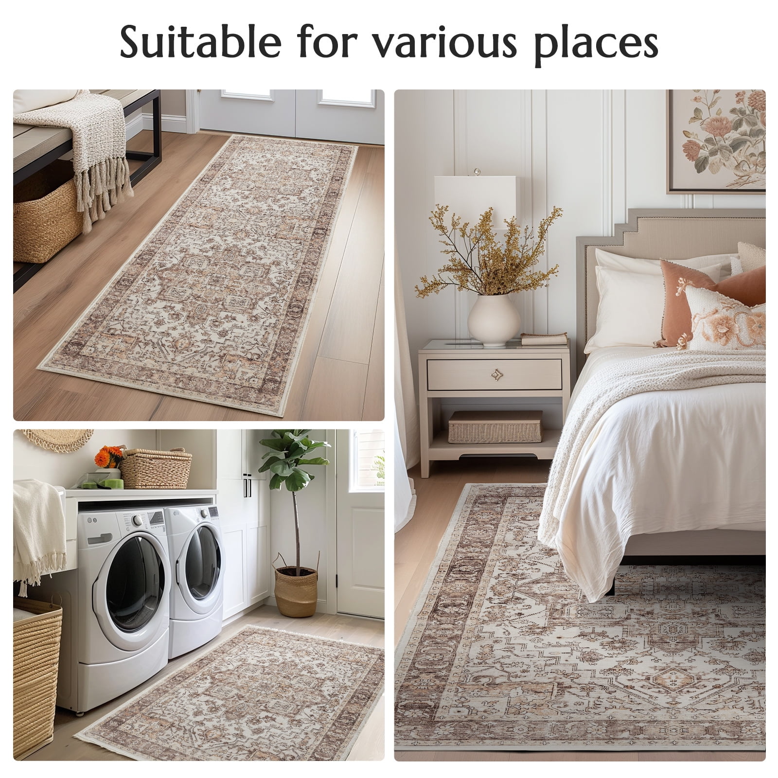 RUGKING Area Rugs for Living Room 8x10,Traditional Boho Vintage Medallion Look Home Mat, Non Slip Washable Carpet, Taupe