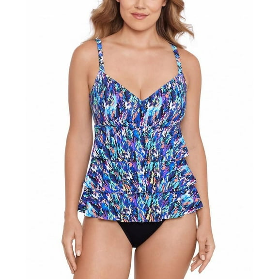 Swim Solutions Women's Printed Tiered Fauxkini One-Piece Swimsuit Rainbow Rain 8