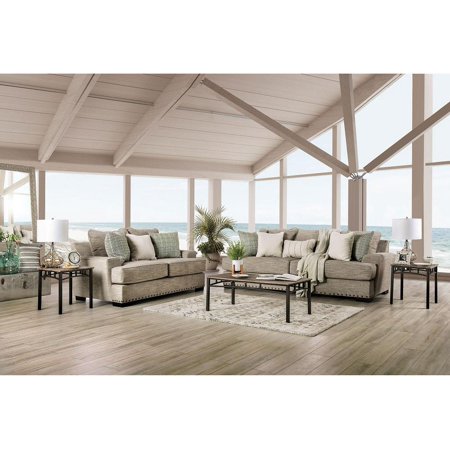Transitional Taupe Microfiber Sofa and Loveseat Furniture of America Maureen