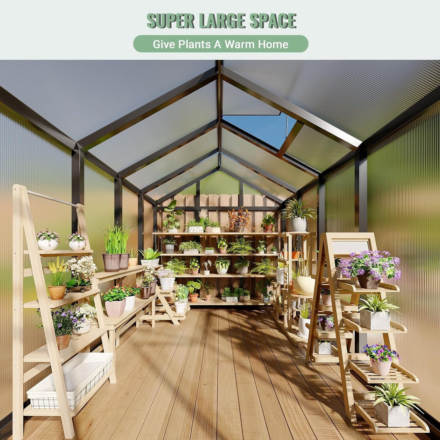 Heavy-Duty Walk-In Greenhouse 6x8 FT - Aluminum Frame, Polycarbonate Panels, Roof Vent, Lockable Sliding Door - Outdoor Garden, Patio, Sunroom, Backyard - Black
