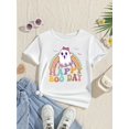 thumbnail image 1 of Halloween T-shirt - Girls' Happy Boo Day Halloween Shirt - Cute & Rainbow Graphic Short Sleeve Top with Bats & Spooky Lettering - Soft Round Neck Knit Playwear for Toddler & Kids Party Ou, 1 of 6