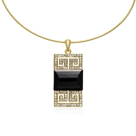 - Black Onyx and Gunmetal Crystal Emerald Shape Choker Necklace Gold Overlay