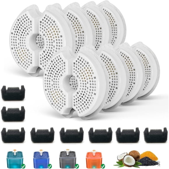 Filtro para Fuente de Agua SAMANIJA Blanco Compatible reemplazo con Esponjas Prefiltro Paquete de 8