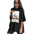 thumbnail image 3 of Plus Size Shirt for Women Black Tops for Women Oversized Short Sleeves Shirt for Women Santa Claus And Reindeer 6 T Shirt Crewneck Shirt for Women 3XL, 3 of 5