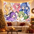 thumbnail image 3 of Five Chibi Anime Girls with Plushies Against a Starry Pattern, Playful Japanese Inspired for Anime Fans, Chibi Art Print, Birthday Gift Tapestry Wall Hanging for Bedroom and Dorm, 3 of 7