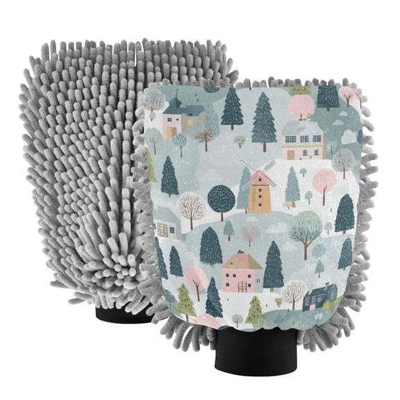 Microfiber Car Wash Gloves With Chenille & Polyester Terry Scratch-Free Cleaning Elastic Cuffs Farmhouse