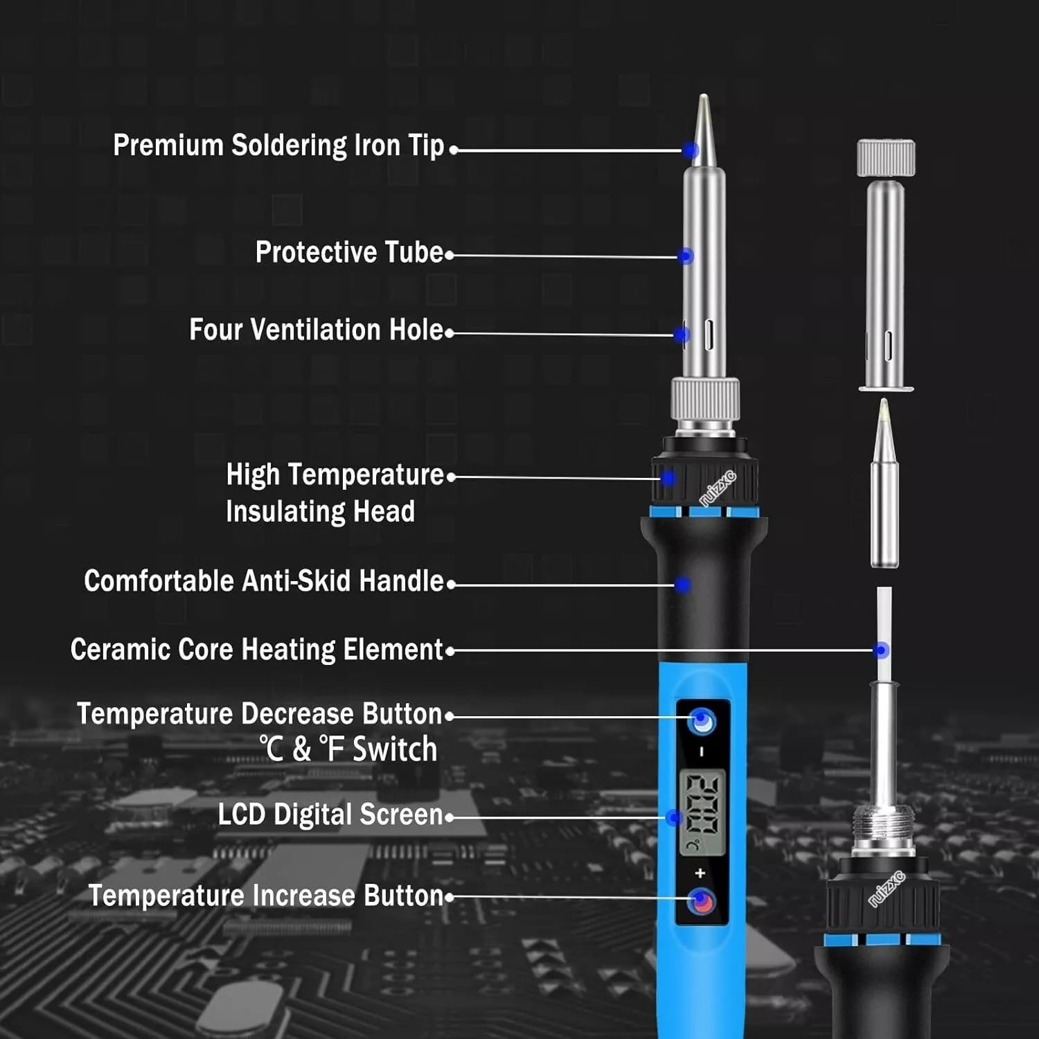 Electronic Soldering Iron Kit, 80 Watt Adjustable Temperature Soldering Tool with LCD Display, 16-in-1 Soldering Kit, On/Off Switch