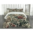 thumbnail image 3 of Ambesonne Leopard Quilted Bedspread Set 3 Pcs, Roses Leaves Wild Animals, King Size, Peacock Green and Caramel, 3 of 5