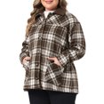 thumbnail image 4 of Agnes Orinda Women's Plus Size Halloween Outfits Plaid Flannel Shacket Contrast Corduroy Collar Button Down Long Sleeve Casual Jacket with Pocket 3X Brown, 4 of 6
