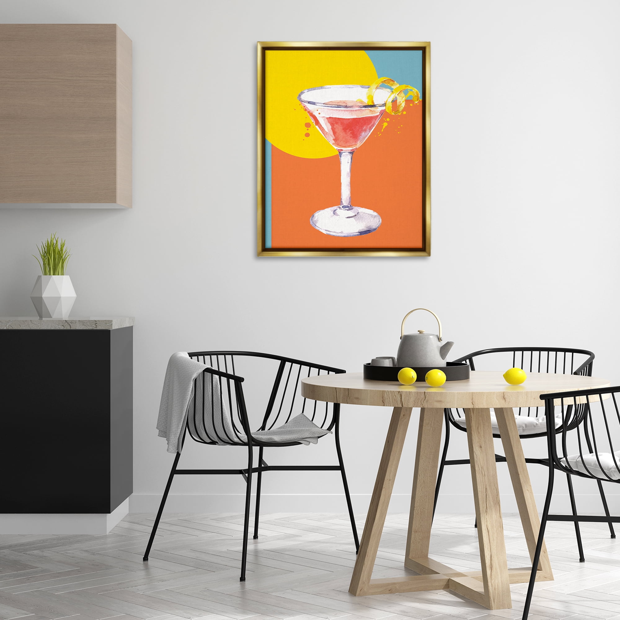 Stupell Industries Modern Cocktail Lemon Peel Food & Beverage Painting Gold Floater Framed Canvas Art Print Wall Art, 25 x 31
