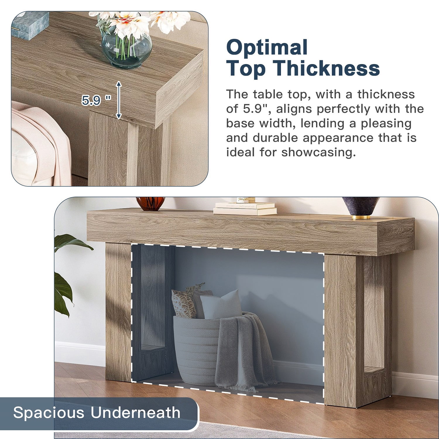 Topcobe 63-Inch Console Table, Farmhouse Wooden Sofa Table Entryway Table, Modern Furniture for Indoor, Living Room, Gray