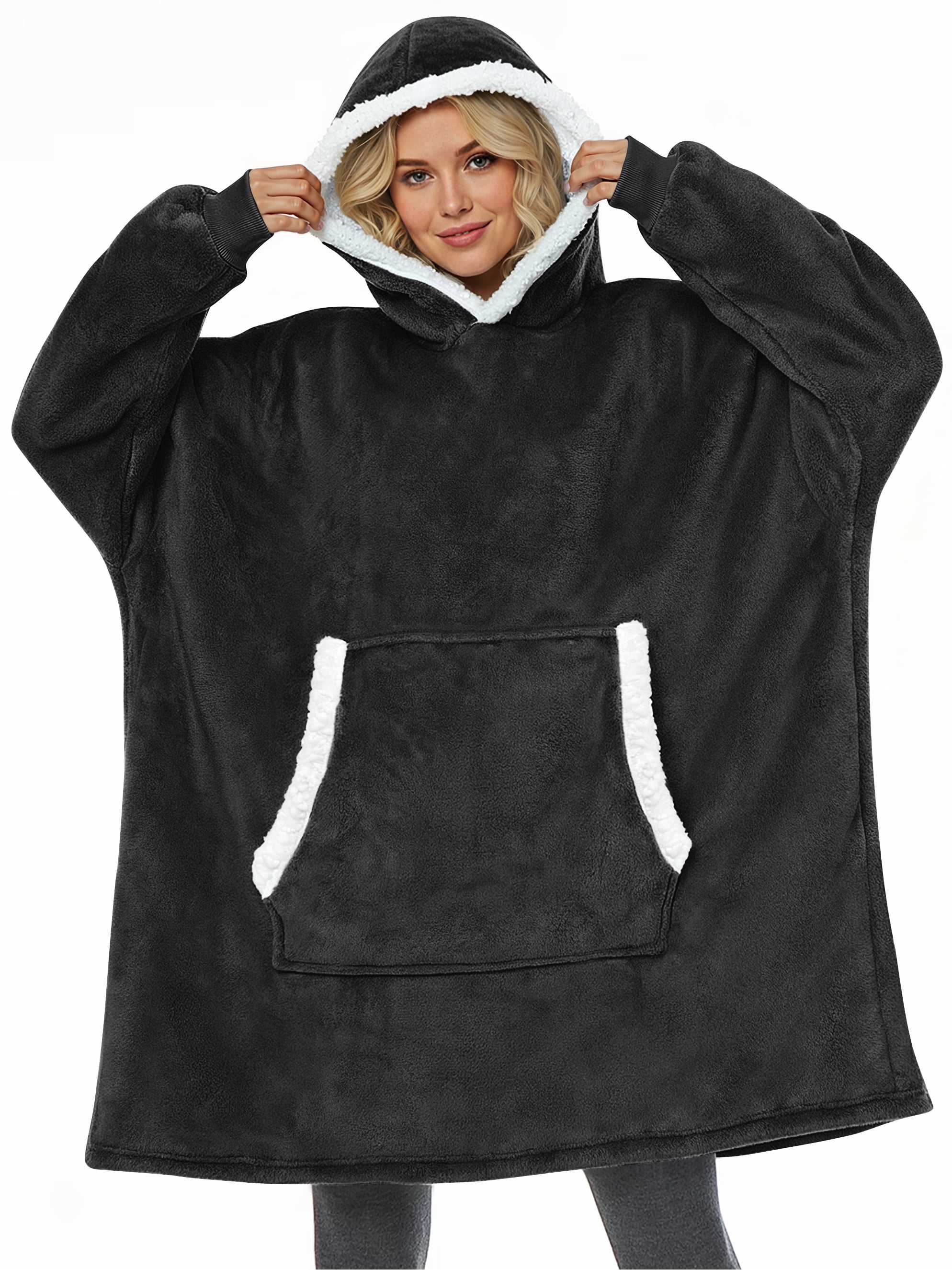 Fantaslook Wearable Blanket Hoodie for Women and Men, Oversized Sherpa Fleece Blanket Sweatshirt with Sleeves & Pocket