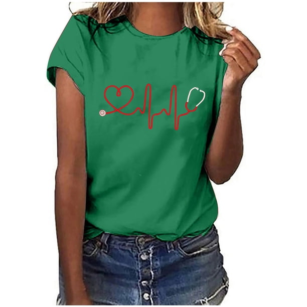 Camiseta de manga corta con estampado de día de la enfermera para mujer OAVQHLG3B Store lin121212